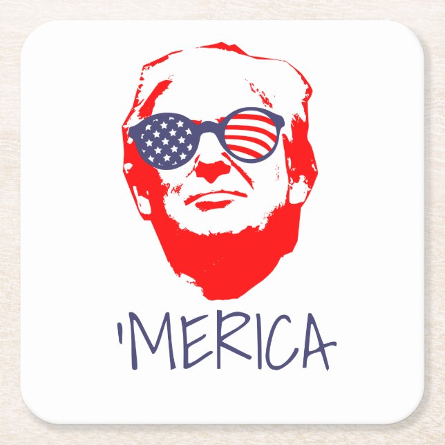 Donald Trump 'Merica Square Paper Coaster (Front)