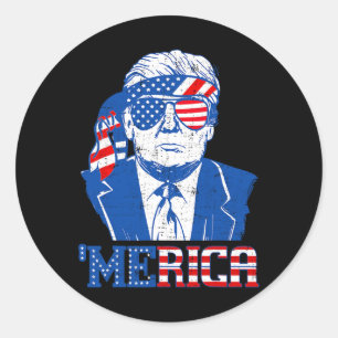 Donald Trump Merica Trump Sungl Us Flag 4th Of Jul Classic Round Sticker