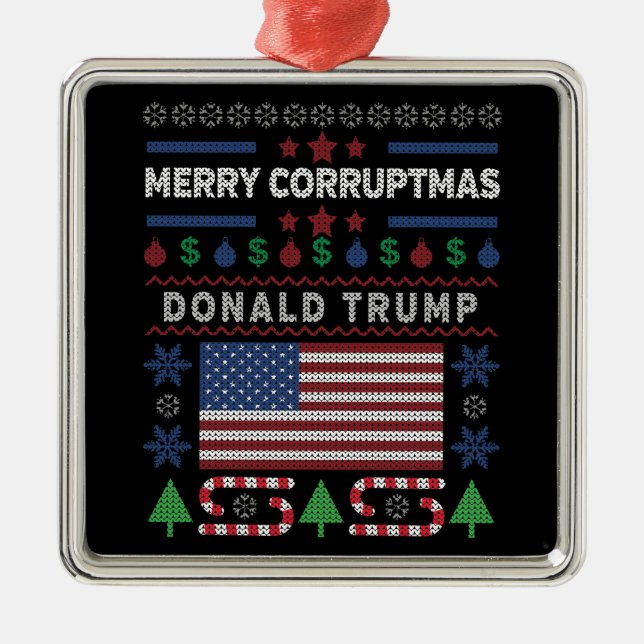 Donald Trump Merry Corruptmas Holiday Metal Ornament (Front)