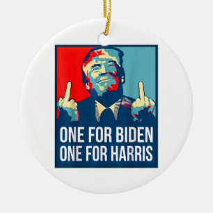 Donald Trump Middle Finger Biden Harris America Re Ceramic Ornament