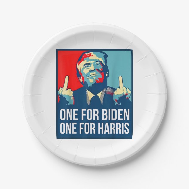 Donald Trump Middle Finger Biden Harris America Re Paper Plate (Front)