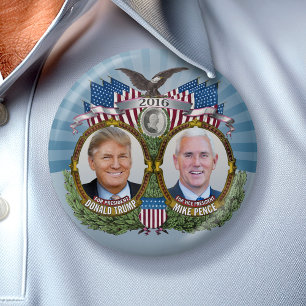 Donald Trump & Mike Pence Jugate Photo Blue Design 3 Inch Round Button