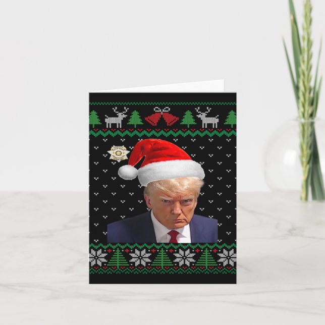 Donald Trump Mug Shot Ugly Christmas  Card (Front)