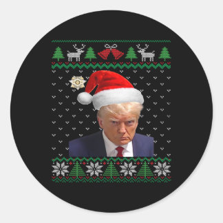 Donald Trump Mug Shot Ugly Christmas  Classic Round Sticker