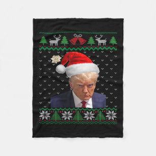 Donald Trump Mug Shot Ugly Christmas Fleece Blanket