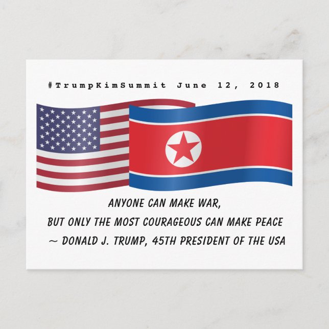 Donald Trump Peace Quote Summit North Korea USA Postcard (Front)