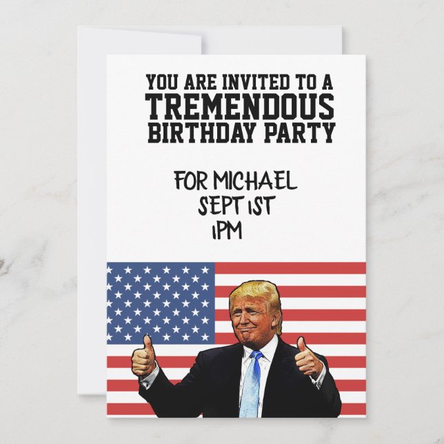 DONALD TRUMP PERSONALIZED BIRTHDAY PARTY INVITATION (Front)
