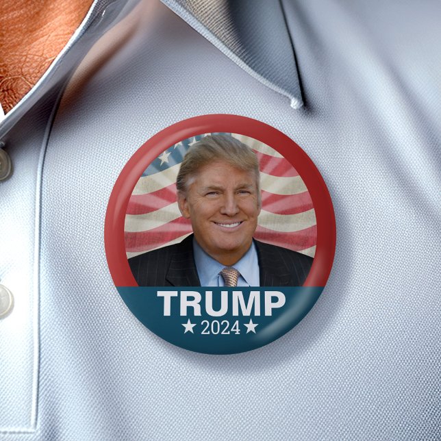 Donald Trump Photo - President 2024 American Flag 2 Inch Round Button (Trump 2024 Button - Great Campaign and Rally button for the Next Election)
