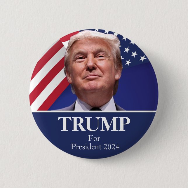 Donald Trump Photo - President 2024 Pinback 2 Inch Round Button (Front)