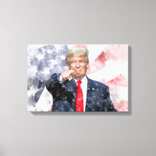 Donald Trump pointing with American flag Canvas Print