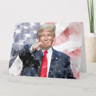 Donald Trump pointing with American flag Thank You Card