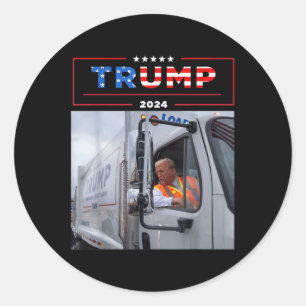 Donald Trump Rides In Garbage Truck Shirt Garbage Classic Round Sticker