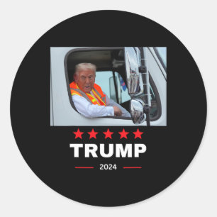 Donald Trump Rides In Garge Truck 2 Classic Round Sticker