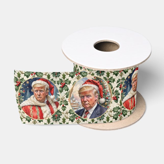 Donald Trump Santa Hat Christmas 3" Luxury  Satin Ribbon (Spool)