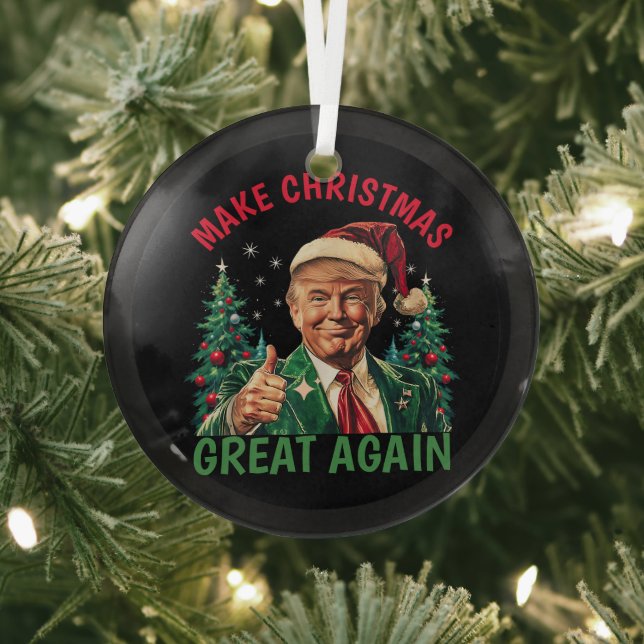 Donald Trump Santa hat Make Christmas Great Again Glass Ornament (Insitu)