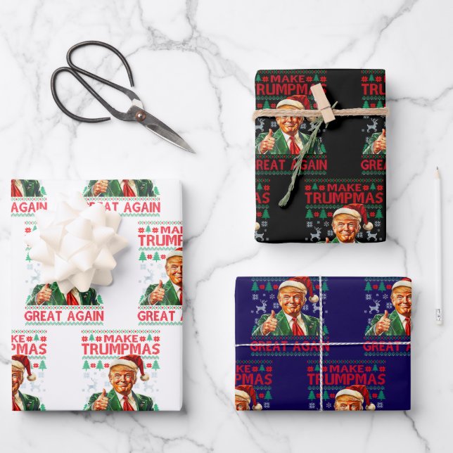 Donald Trump Santa hat Make Christmas Great Again Wrapping Paper Sheet (Front)