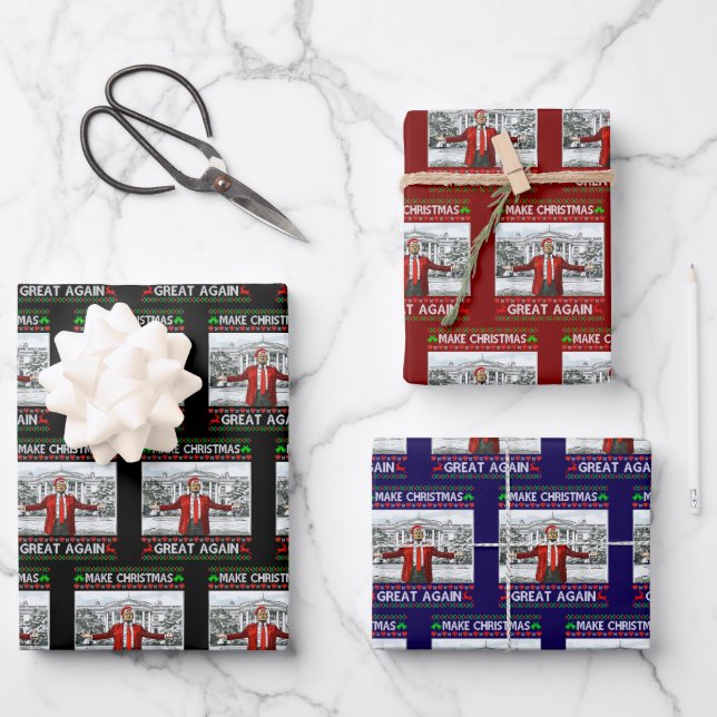 Donald Trump Santa Hat Make Christmas Great Again Wrapping Paper Sheet (Front)
