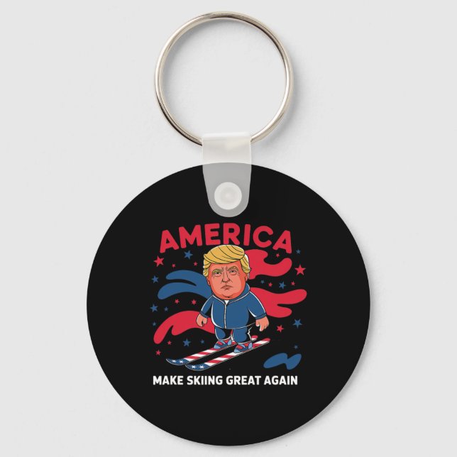 Donald Trump Skiing America - Make Skiing Great Ag Keychain (Front)