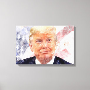 Donald Trump smiling with American flag Canvas Print