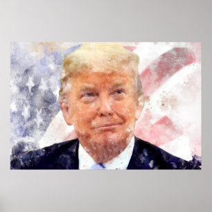Donald Trump smiling with American flag Poster