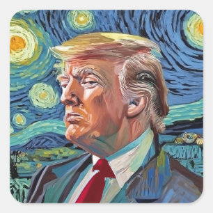 Donald Trump Starry Night Van Gogh Art Style 2024 Square Sticker