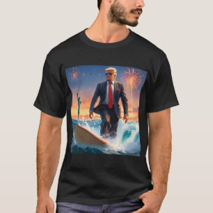Donald Trump Surfing Statue of Liberty Fireworks T-Shirt