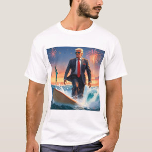 Donald Trump Surfing Statue of Liberty Fireworks T-Shirt