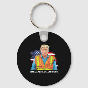 Donald Trump Wearing Garge Worker Vest Make Americ Keychain