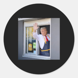 Donald Trump Works The Fry Station And Holds A Dri Classic Round Sticker