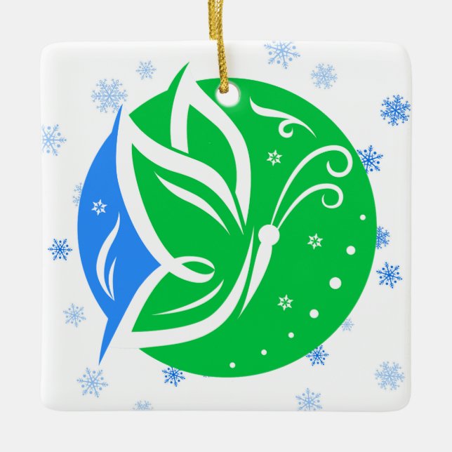 Donate Life Blue Green Transplant Christmas Ceramic Ornament (Front)