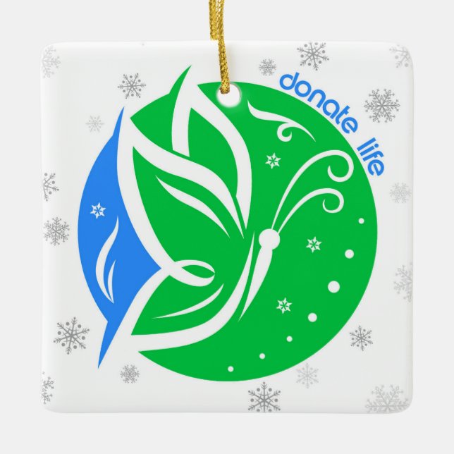 Donate Life Butterfly Donor Awareness Christmas Ceramic Ornament (Front)