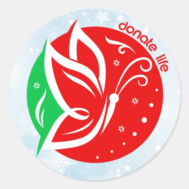 Donate Life Butterfly Donor Awareness Christmas Classic Round Sticker (Front)