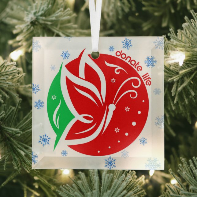 Donate Life Butterfly Donor Awareness Christmas Glass Ornament (Insitu)