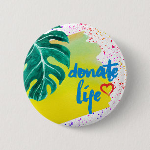 Donate Life Tropical Yellow Watercolor 2 Inch Round Button