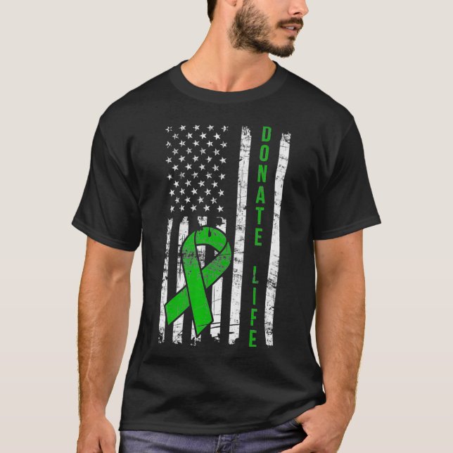 Donate Life  USA Flag Organ Lung Kidney Donor T-Shirt (Front)