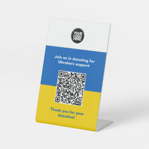 Donate To Ukraine Business logo, text, Qr Code Pedestal Sign
