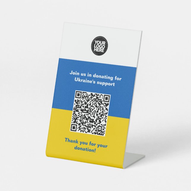Donate To Ukraine | Business logo, text, Qr Code Pedestal Sign (Front)