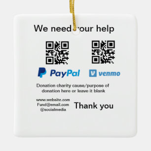 Donation Collection tip jar add your q r name caus Ceramic Ornament