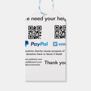 Donation Collection tip jar add your q r name caus Gift Tags