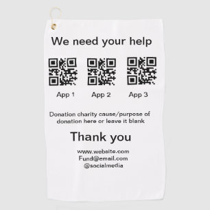 Donation Collection tip jar add your q r name caus Golf Towel