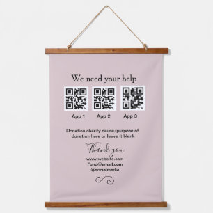 Donation Collection tip jar add your q r name caus Hanging Tapestry