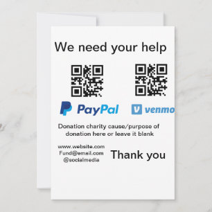 Donation Collection tip jar add your q r name caus Holiday Card