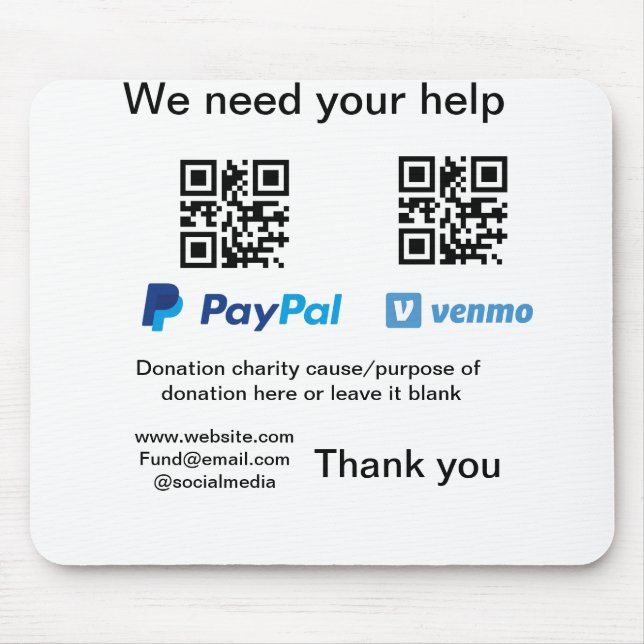 Donation Collection tip jar add your q r name caus Mouse Pad (Front)