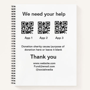 Donation Collection tip jar add your q r name caus Notebook