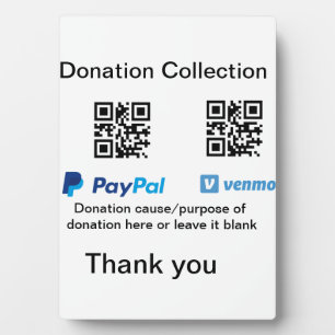 Donation Collection tip jar add your q r name caus Plaque