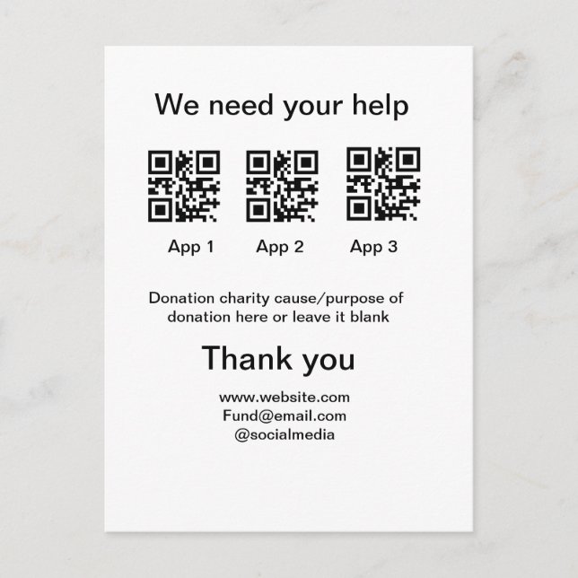 Donation Collection tip jar add your q r name caus Postcard (Front)