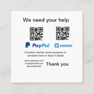 Donation Collection tip jar add your q r name caus Square Business Card