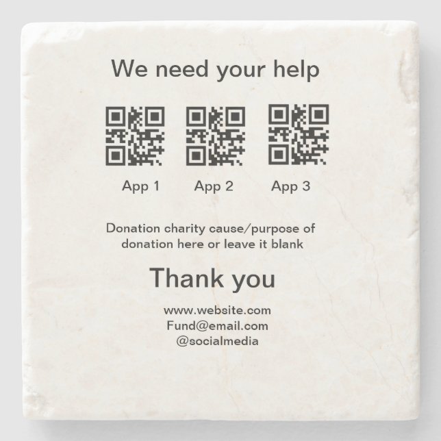 Donation Collection tip jar add your q r name caus Stone Coaster (Front)