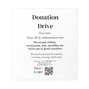 Donation drive add address date business name logo notepad