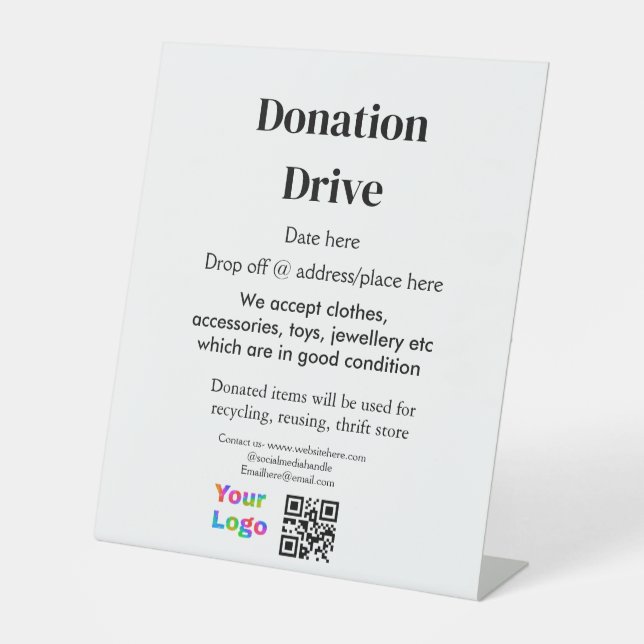 Donation drive add address date business name logo pedestal sign (Front)